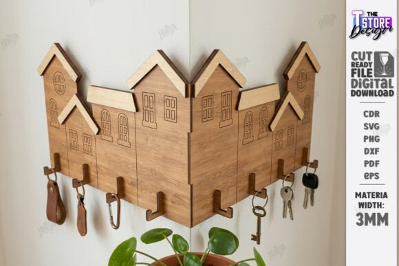 3D Wooden Corner Key Holder Laser Cut