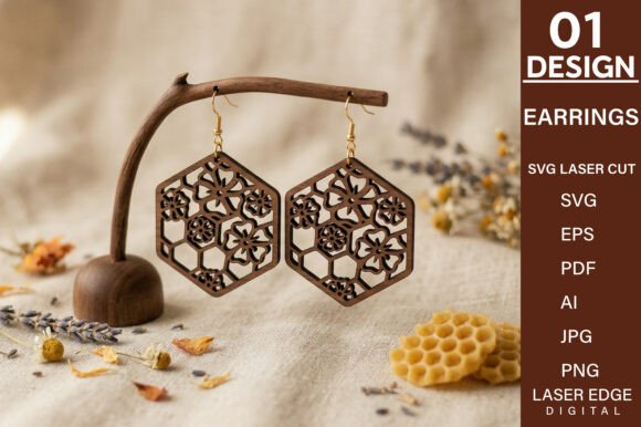 Bee Honeycomb Floral Earrings Laser Cut