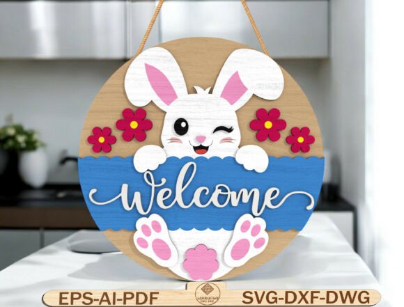 Bunny Welcome Round Sign SVG