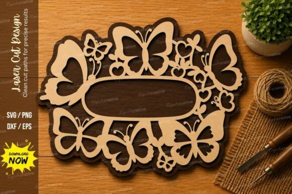 Butterfly Floral Name Frame Laser Cut SV