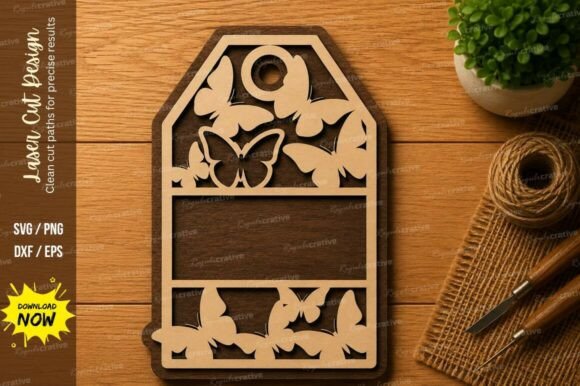 Butterfly Floral Tag Frame Laser Cut SVG