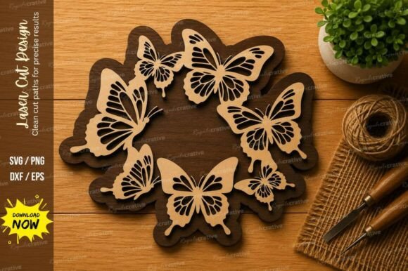 Butterfly Floral Wreath Laser Cut SVG