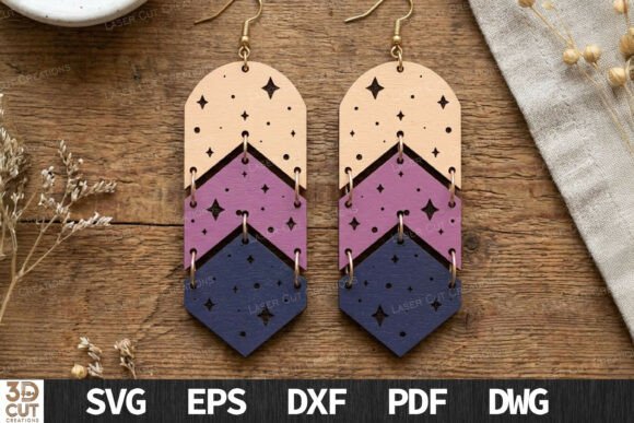Celestial Chevron Wooden Earrings