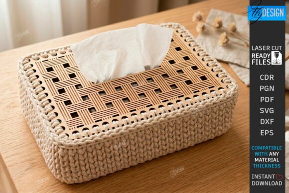 Crochet Basket Lid Laser Cut Floral