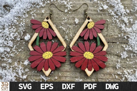Daisy Diamond Wooden Earrings