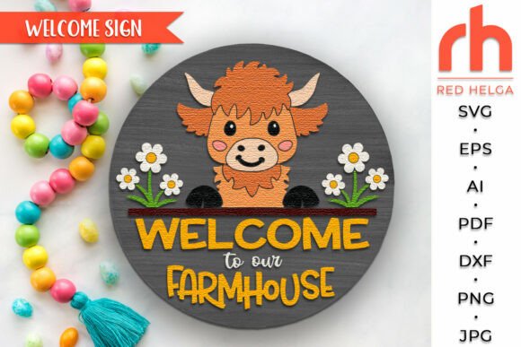 Farmhouse Door Sign, Cute Highland Cow