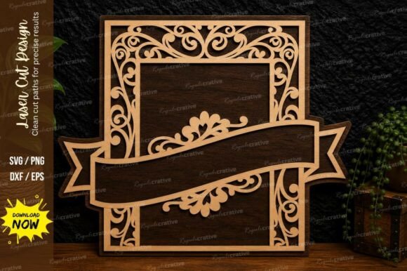 Floral Banner Frame Laser Cut Svg Design
