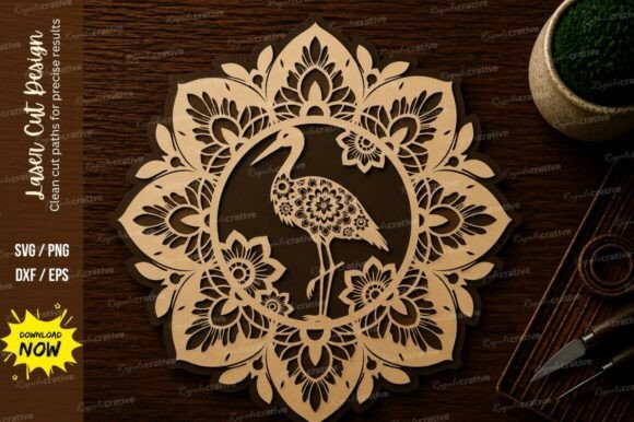 Floral Bird Mandala Decor Laser Cut SVG