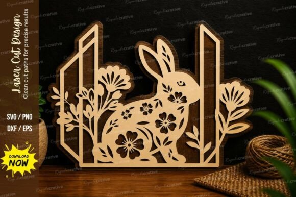 Floral Bunny Garden Scene Laser Cut SVG