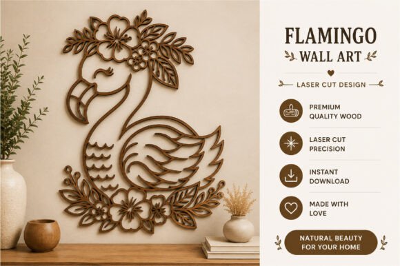 Floral Flamingo Wall Art Laser Cut SVG