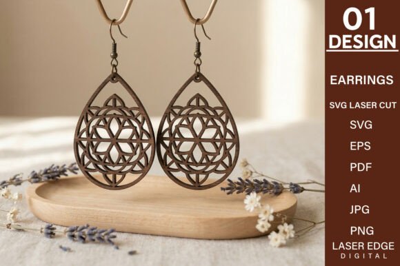 Floral Geometric Earring Laser Cut SVG
