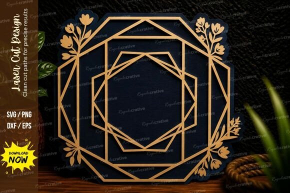 Floral Geometric Frame Laser Cut Svg Des