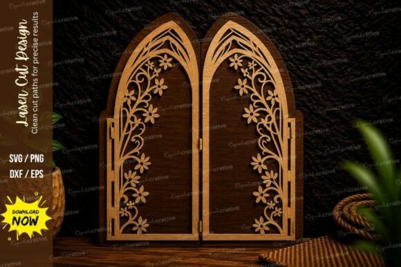 Floral Gothic Door Laser Cut Svg Design