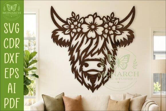 Floral Highland Cow Wall Sign SVG Decor