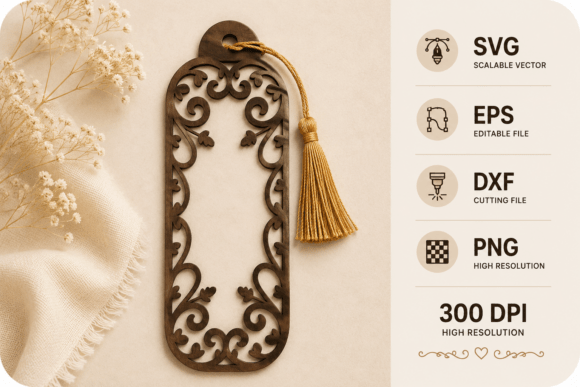 Floral Laser Cut Bookmark SVG