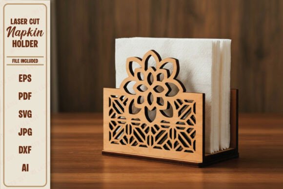 Floral Laser Cut Wooden Napkin Holder