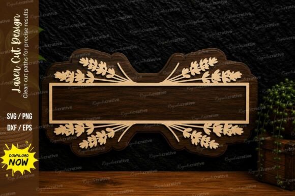 Floral Nameplate Frame Laser Cut Svg