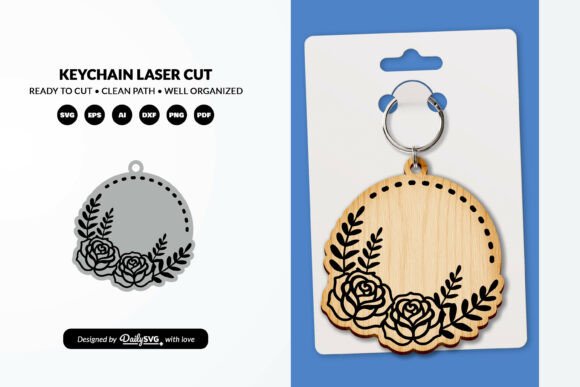 Floral Round Keychain Laser Cut