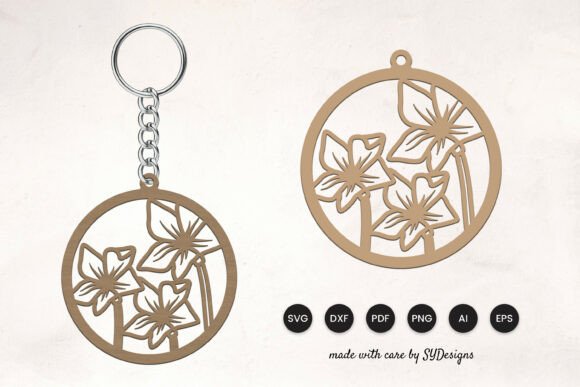 Floral Round Keychain Laser Cut SVG
