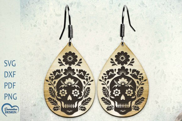 Floral Scull Earrings Laser Cut