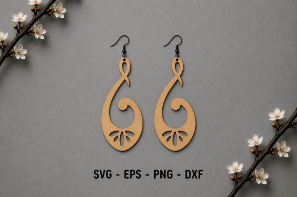 Floral Swirl Wooden Earrings Laser Cut
