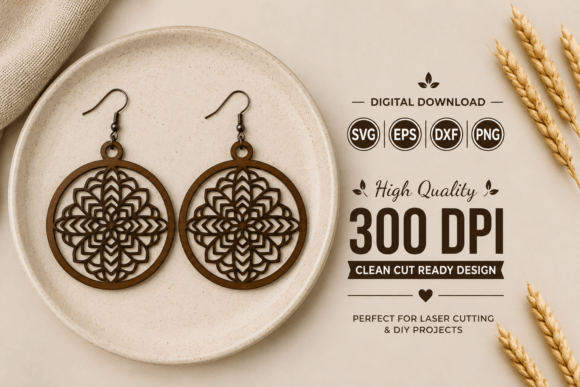 Geometric Floral Earrings SVG Laser Cut