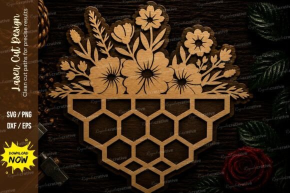 Honeycomb Floral Basket Laser Cut SVG