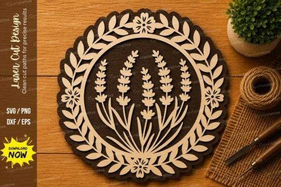 Lavender Floral Wreath Laser Cut SVG Fil