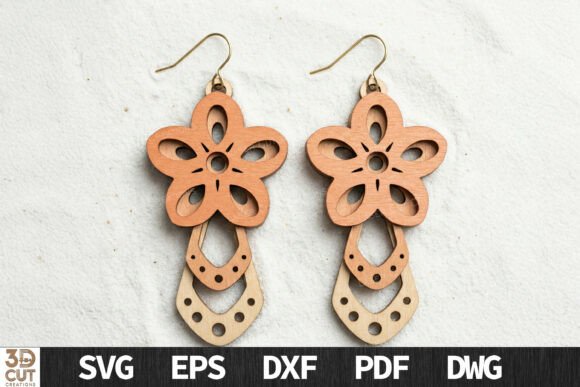 Layered Flower Dangle Earrings SVG
