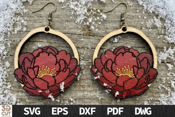 Peony Hoop Wooden Earrings