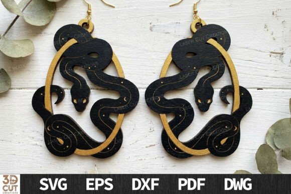 Serpent Oval Wooden Earrings