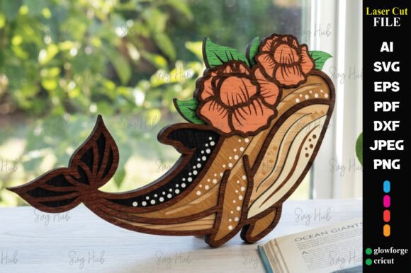 Whale Floral Wall Art Laser Cut